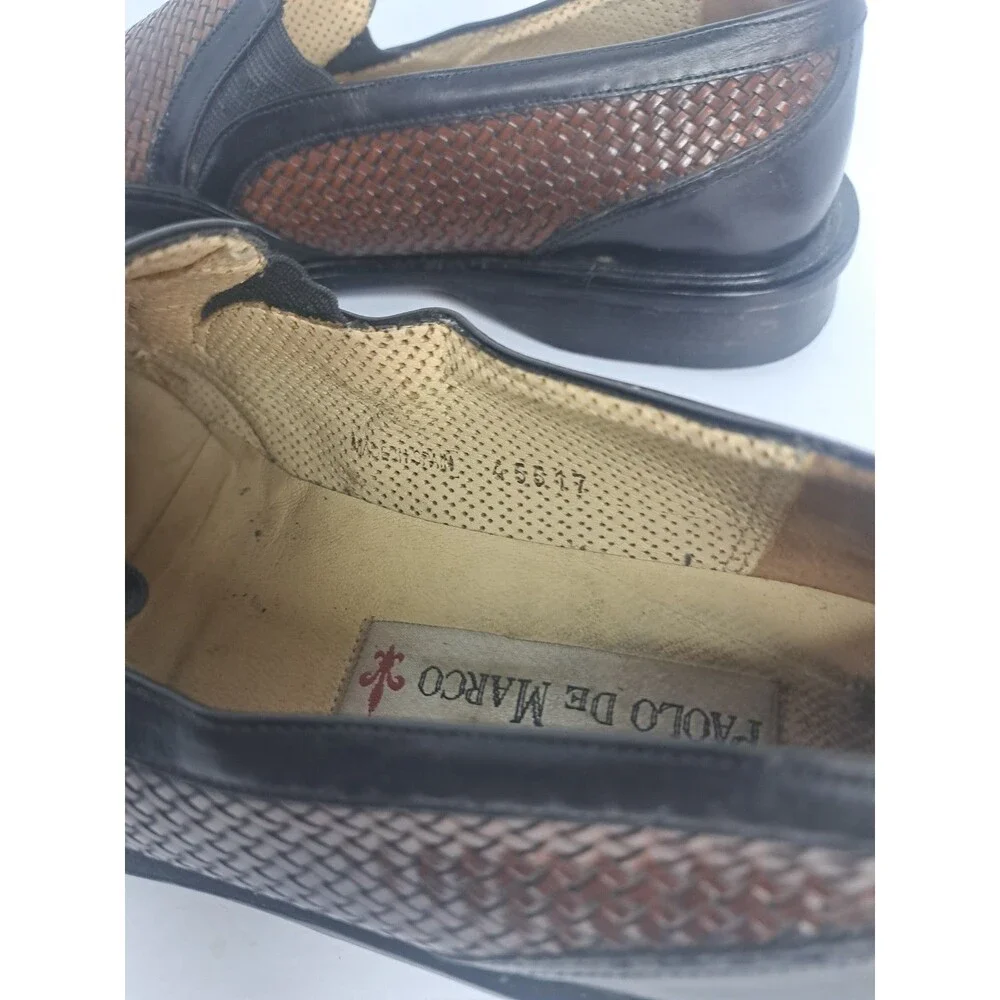 Paolo De Marco Shoes Mens Size 11m Black Brown Woven Leather Slip On Oxford Guc
